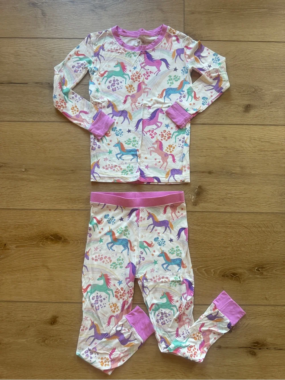Little Sleepies White Unicorn Print Pajama Set with Pink Trim
